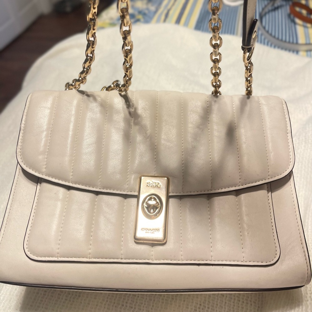 Coach Cream and Gold Quilted Shoulder Bag